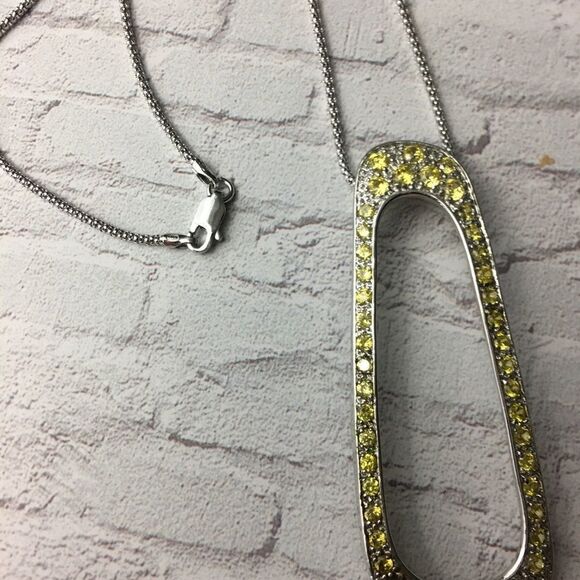 Canary yellow large CZ pendant on popcorn chain - Picture 5 of 11